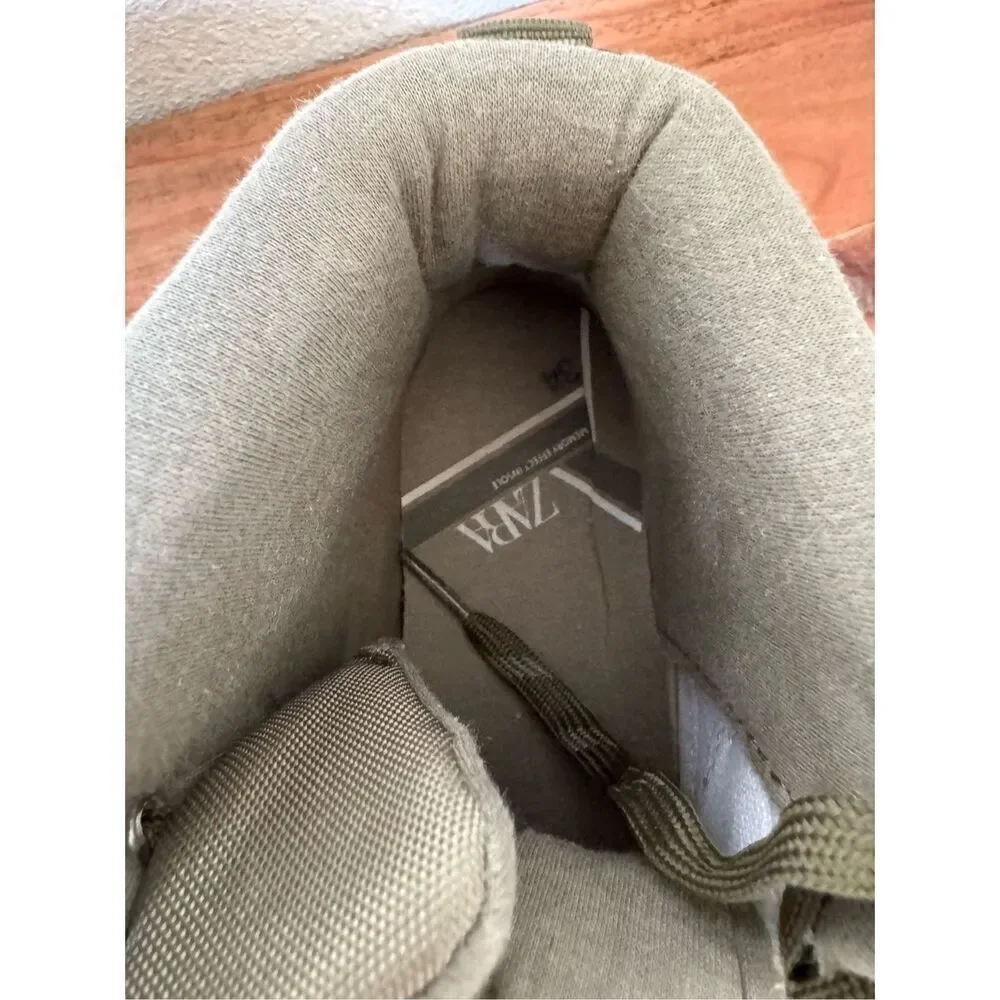 Zara boys 34 or 1-2 US army green chunky bulky high top fashion boots boys hikin